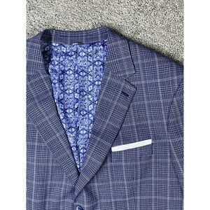 Oak Hill Mens Blazer 2XLT 50L/52L Sport Coat Jacket Blue Plaid Polyester Rayon